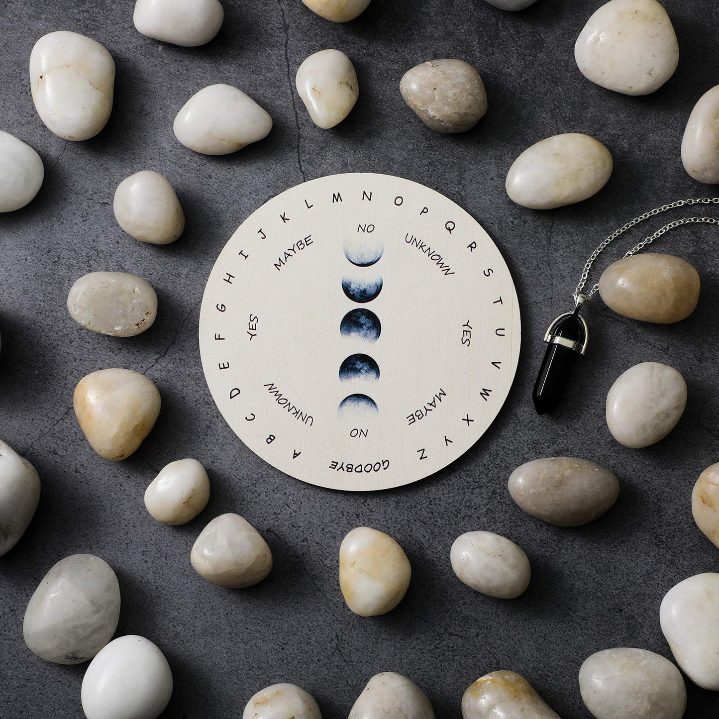 Pendulum Board For Divination Moon Phase Pendulum Board Dowsing Divination Metaphysical Message Board Wood Carven Board With Crystal Dowsing Pendulum Necklace Witchcraft Wiccan Altar Supplies, 4 Inch