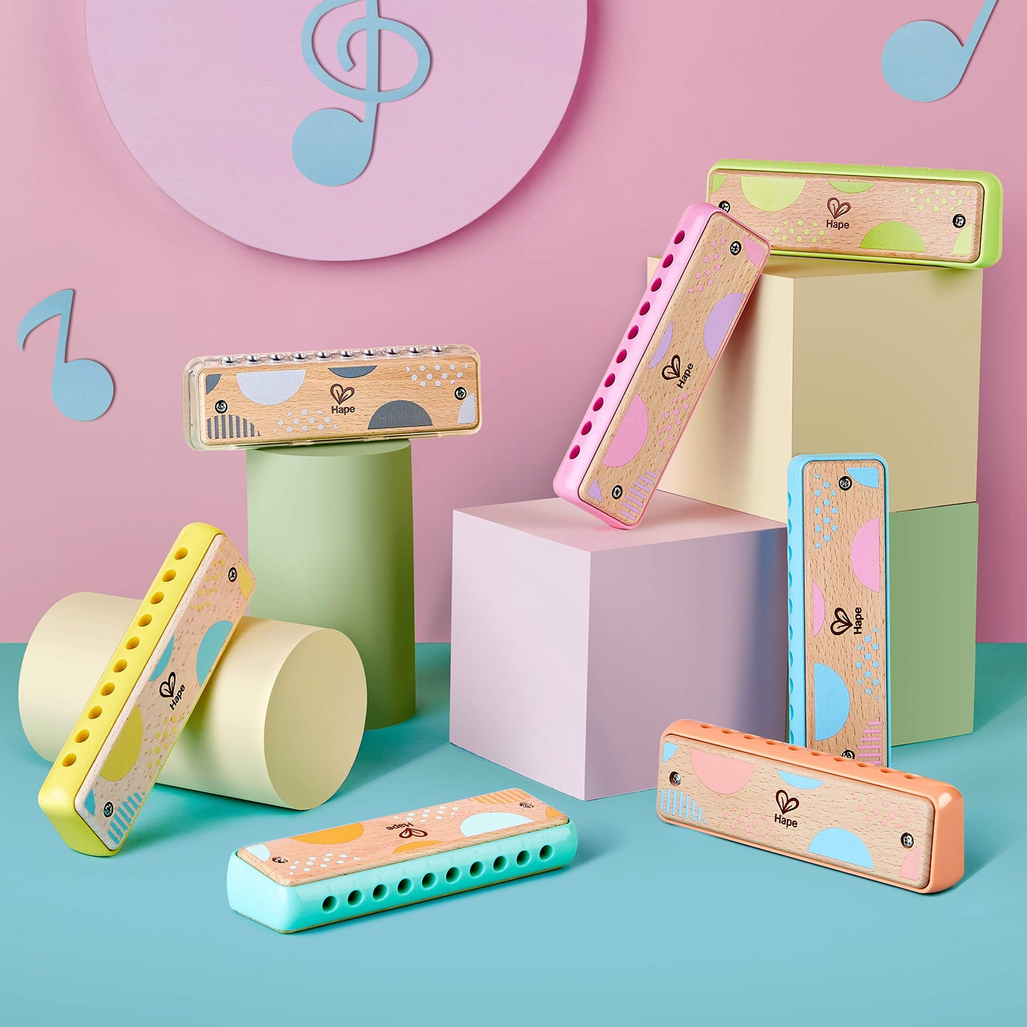 Hape Blues Harmonica - 10 Hole Wooden Musical Toy for Kids, Model E8918, Pink