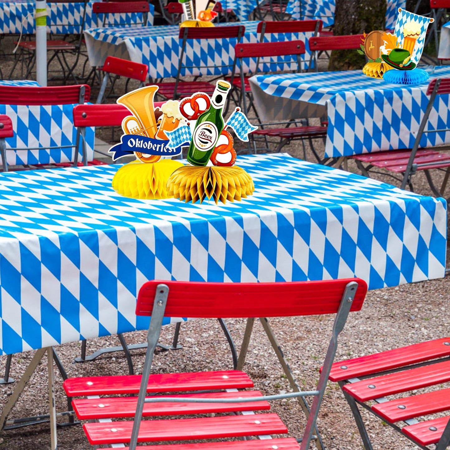 3Pcs Blue & White Checkered Table Cloths For Oktoberfest Wonderland Tea Party Supplies, Rectangle Plastic Tablecover 54 X 108In