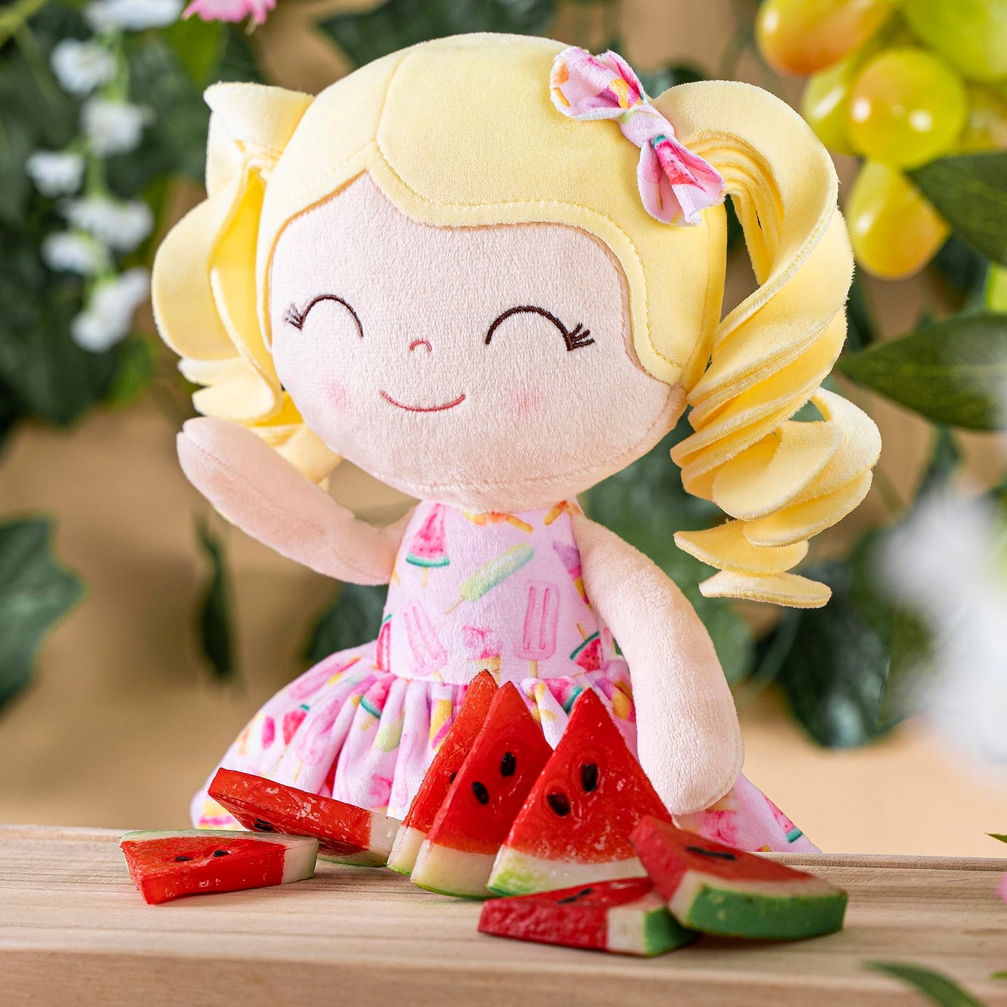Gloveleya Doll Baby Dolls Soft Rag Doll Baby Girl Gifts Curly Spring Girl - Yellow Hair Ice Cream 12Inches