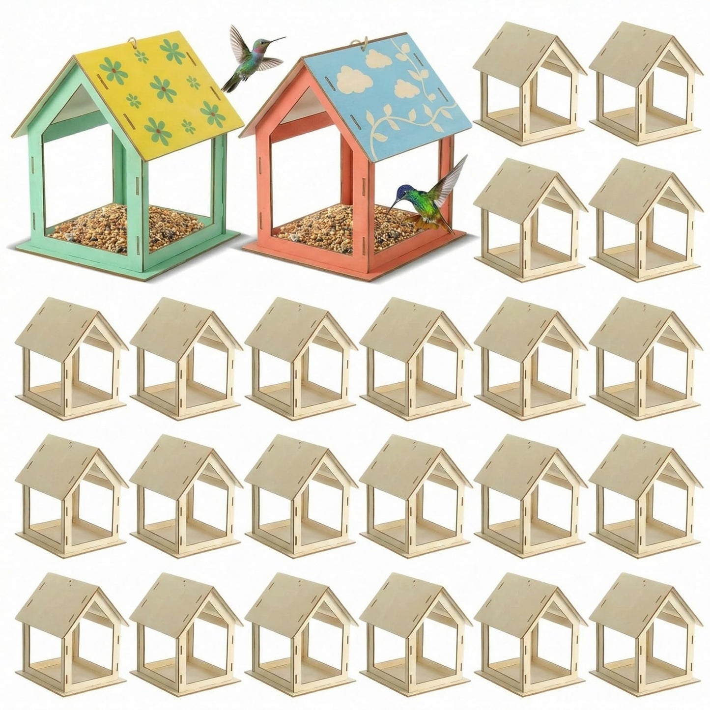 DoubleFill 60 Pcs Wooden Bird Feeder Kits for Kids Outdoor Build Your Own Bird Feeder Kit Painting Activities Crafts Outside Gar