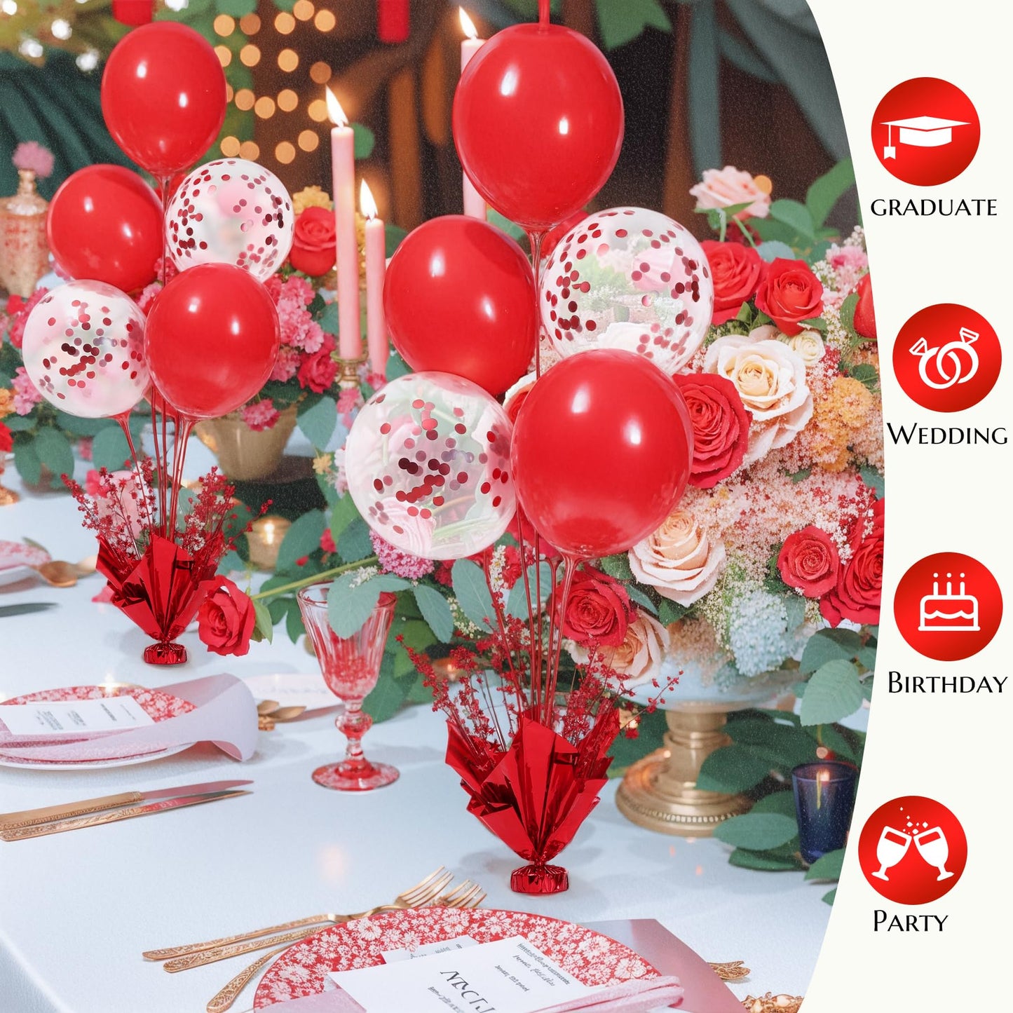2 Set Red Balloon Centerpieces For Tables Red Balloons Stand Kit For Birthday Party Baby Shower Valentine'S Day Wedding Prom Cake Graduation Retirement Table Top Decorations