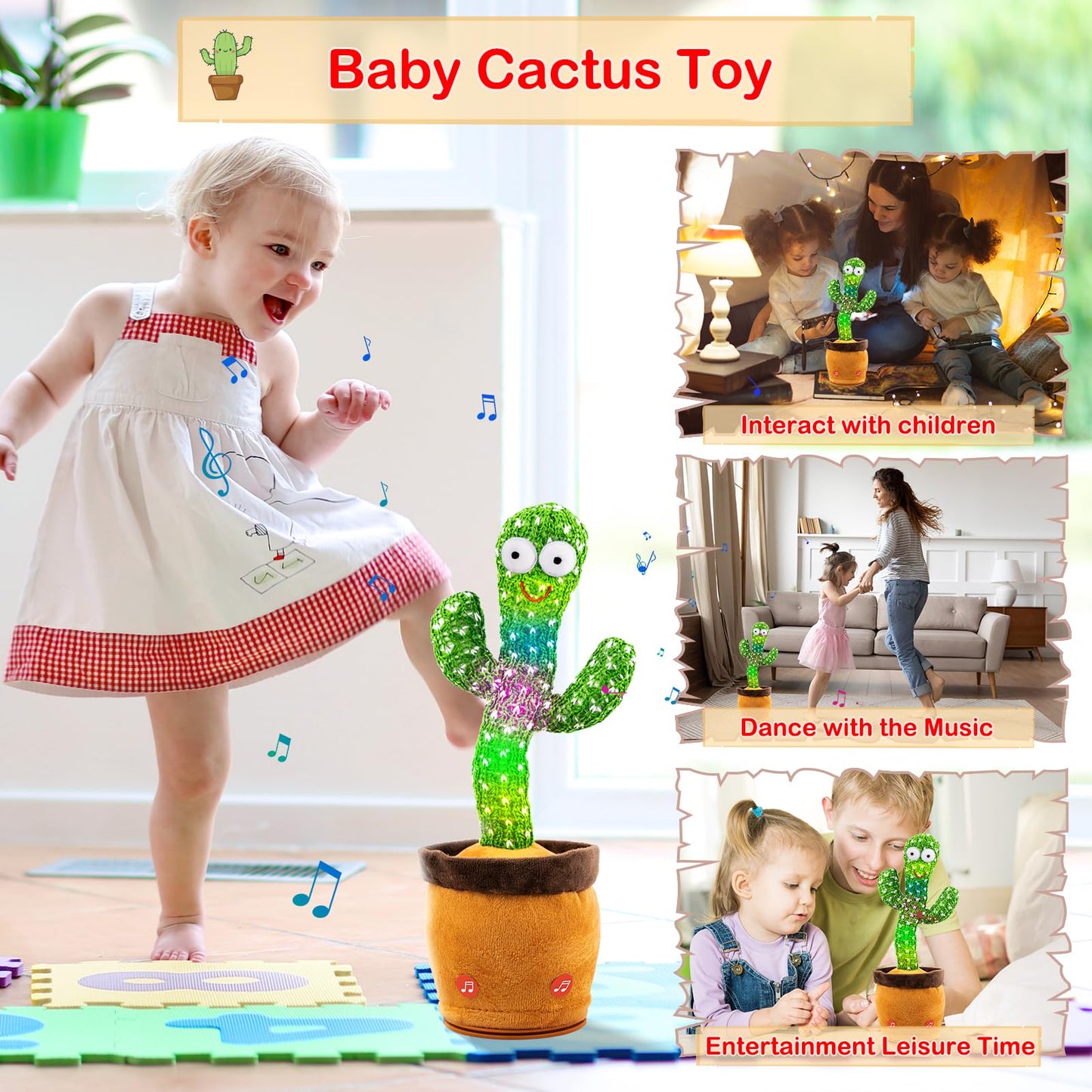Qrooper Dancing Talking Cactus Toy, Talking Cactus Toys For Baby Boys And Girls, Cactus Baby Toy Repeat What You Say, Mimicking Cactus Toy Singing 120 Songs And 15 Second Voice Recorder Musical Toys