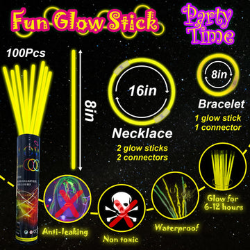 Ilhsty 100 Pk Glow Sticks Bulk Party Favors And Decorations - 8'' Glow In The Dark Party Supplies For Halloween Neon Party Light