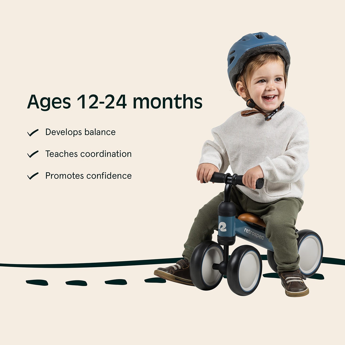 Retrospec Cricket Baby Walker Balance Bike With 4 Wheels For Ages 12-24 Months - Toddler Bicycle Toy For 1 Year Old’S - Ride On Toys For Boys & Girls