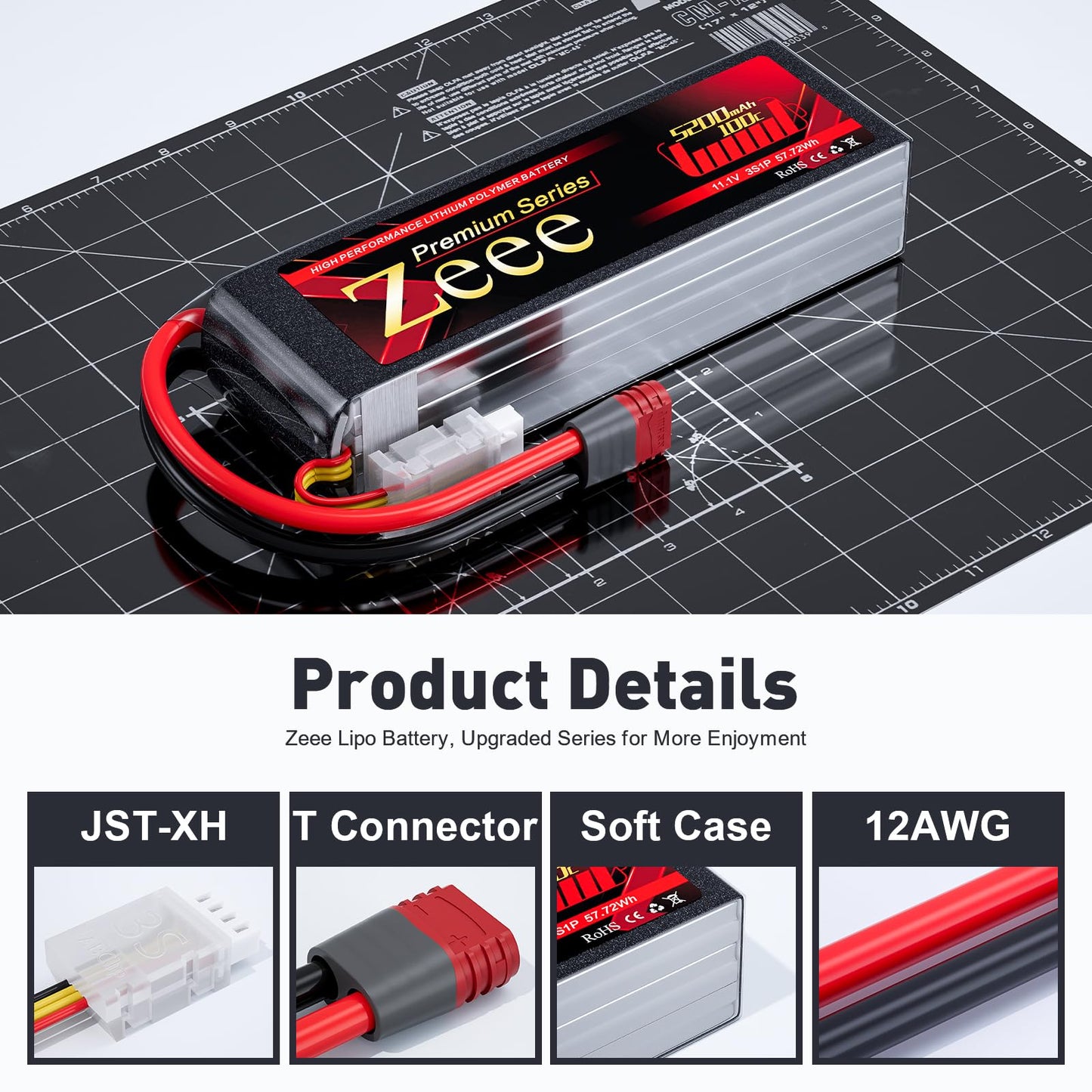 Zeee Premium Series 3S 5200mAh Lipo Battery 11.1V 100C Soft Case Battery with T Connector for RC Plane Quadcopter RC Airplane RC
