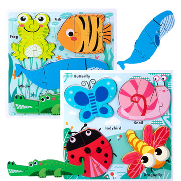 Wooden Educational Puzzles For Toddlers 2-4,Toddler Montessori Puzzle Ages 1-3, Learning Toys For 2 3 Years Old, Wood Gifts For Preschool Kids Boys Girls