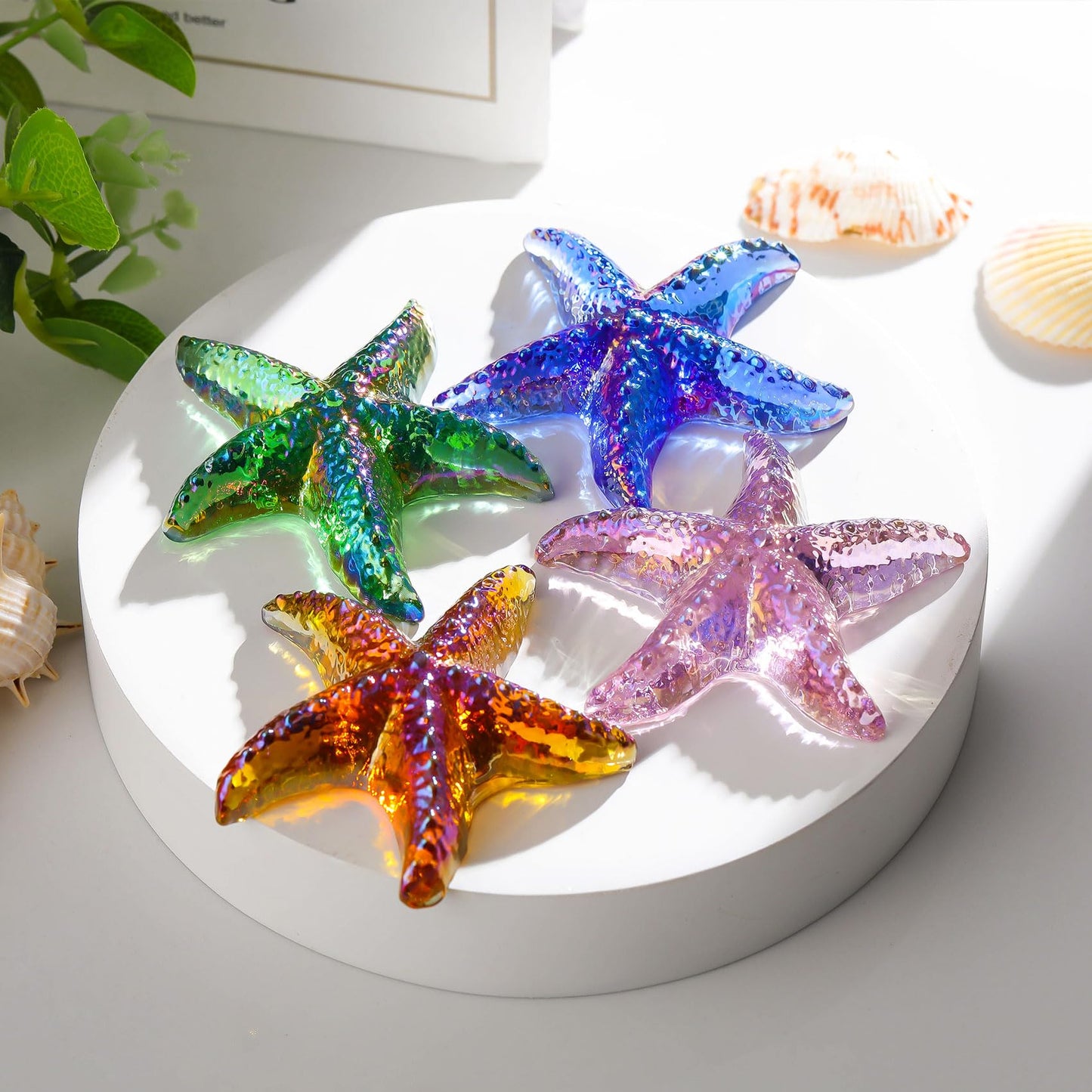 Movdyka 4Pcs Starfish Crystal Figurine Desk Decor Handmade Blown Glass Sea Star Beach Themed Animals Ornaments Collectible Craft