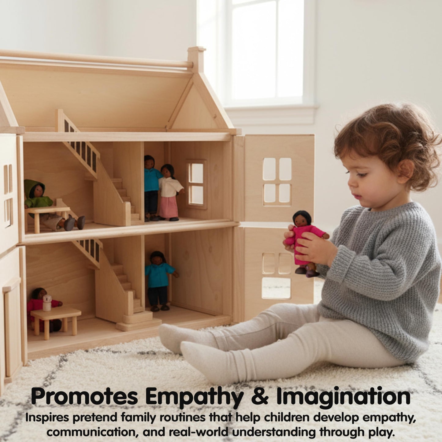 Plantoys Wooden Dollhouse Family- Mom, Dad, Son, And Daughter (1345) | Sustainably Made From Rubberwood And Non-Toxic Paints And