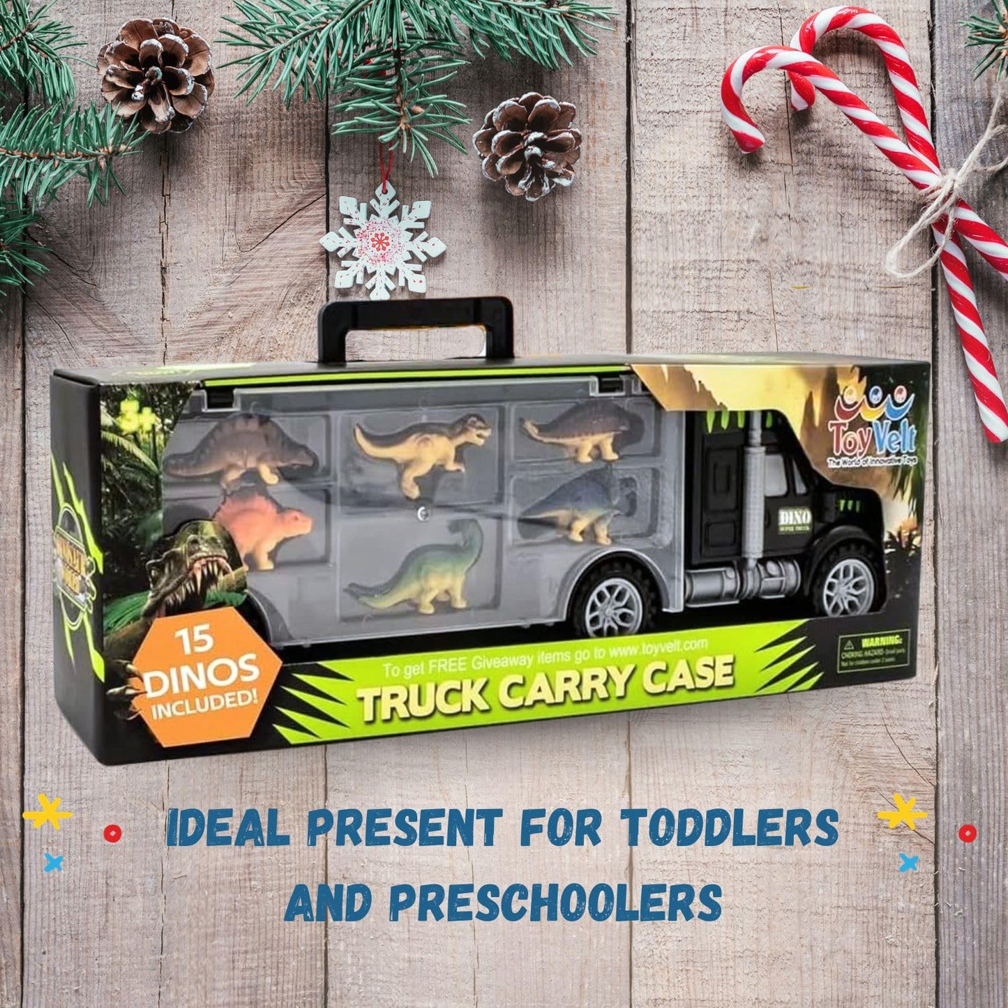 Dinosaur Toys For Kids 3-7. Dino Truck Carrier With 15 Figures + Bonus Book