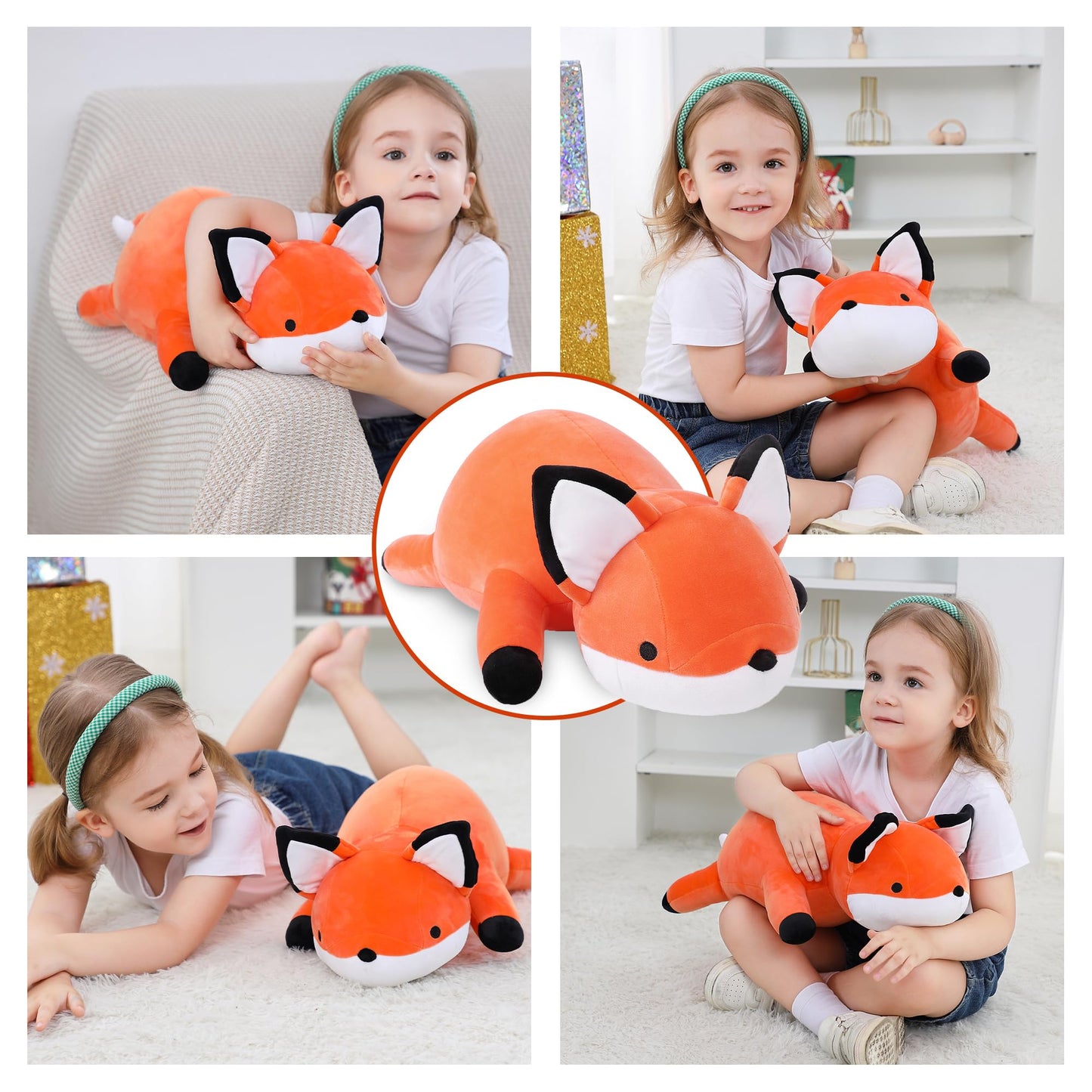 Webingo Weighted Stuffed Animals, 24'' Weighted Fox Plush Toy 4.2 Lb Soft Pillow Cute Giant Plushie Gifts For Kids & Adults(Fox)