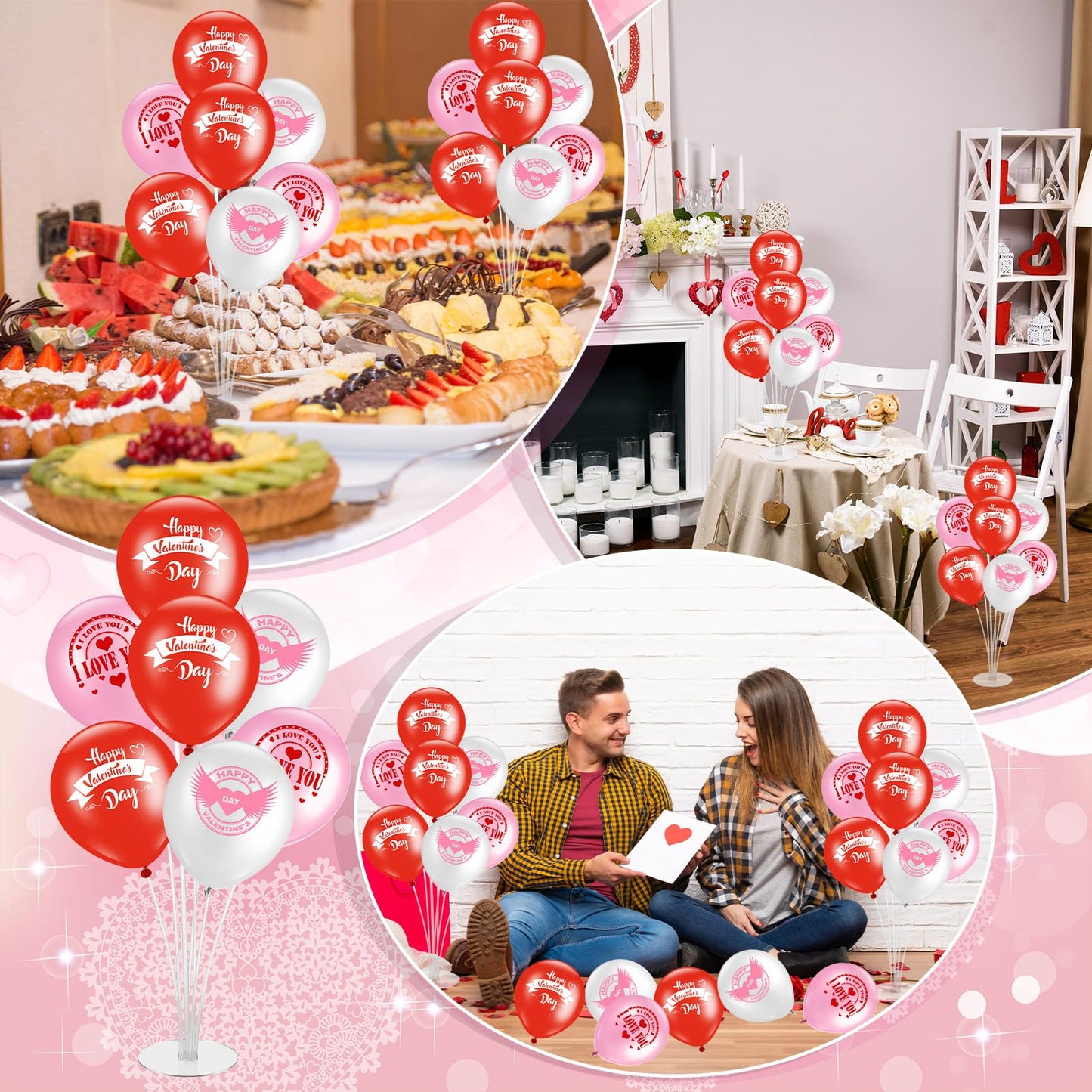 Relaxgiant 4 Set 10 Inches Valentines Balloon Stand Kits for Table Valentines Day Balloon Holder Centerpieces with Base and Cong