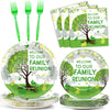 100Pcs Family Reunion Party Decorations Family Tree Reunion Plates Napkins Green Tree Welcome To Our Family Reunion Tableware Se