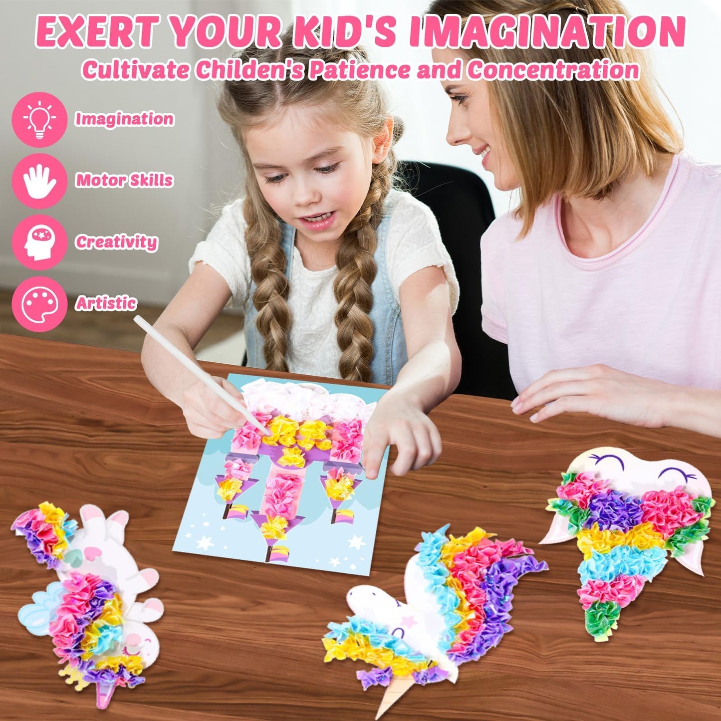 Lonfliness 8PCS Poke-in Craft and Art Kit for Kid Unicorn Theme No-Mess Fabric Sewing Art Girls Boys 4-12 Puzzle Puncture Painti