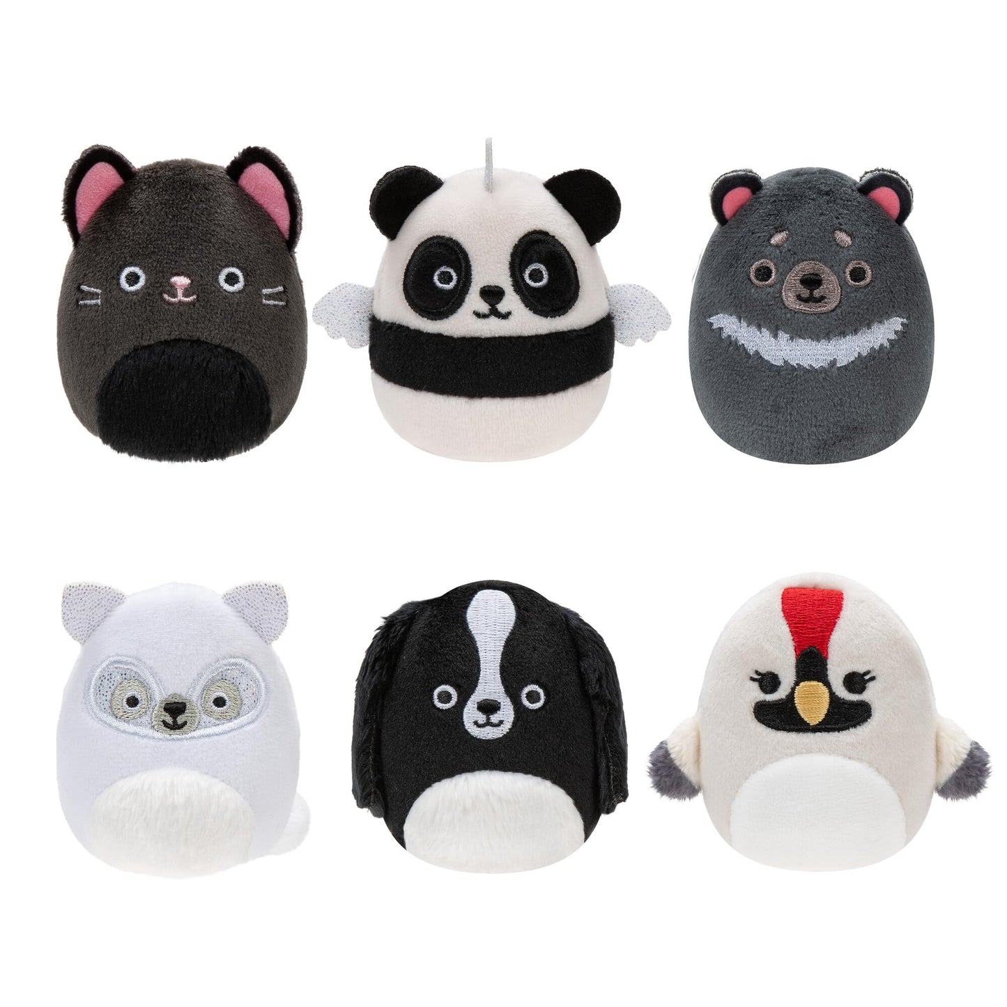 Squishville By Original Squishmallows Black And White Squad Plush - Six 2-Inch Squishmallows Plush Including Tajo, Kayce, Bambalina, Landi, Nathaniel, And Basma - Toys For Kids
