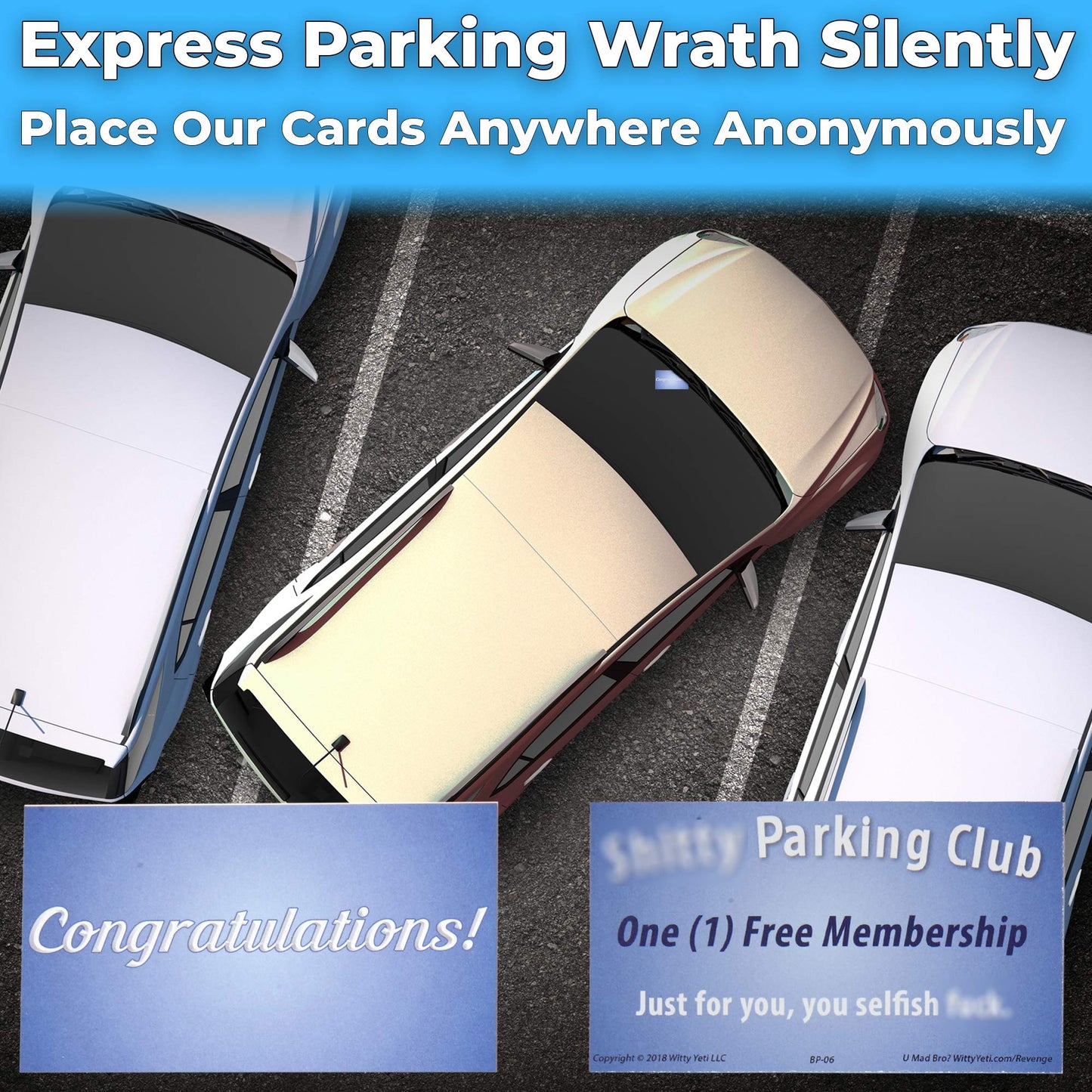 Witty Yeti Insulting, Hilarious Bad Parking Cards 4 Pack. 200 Card Set With 40 Designs Perfect For Shaming Awful Drivers. Funny Road Rage Business Card, Gag Gift, Prank Insult, White Elephant Novelty