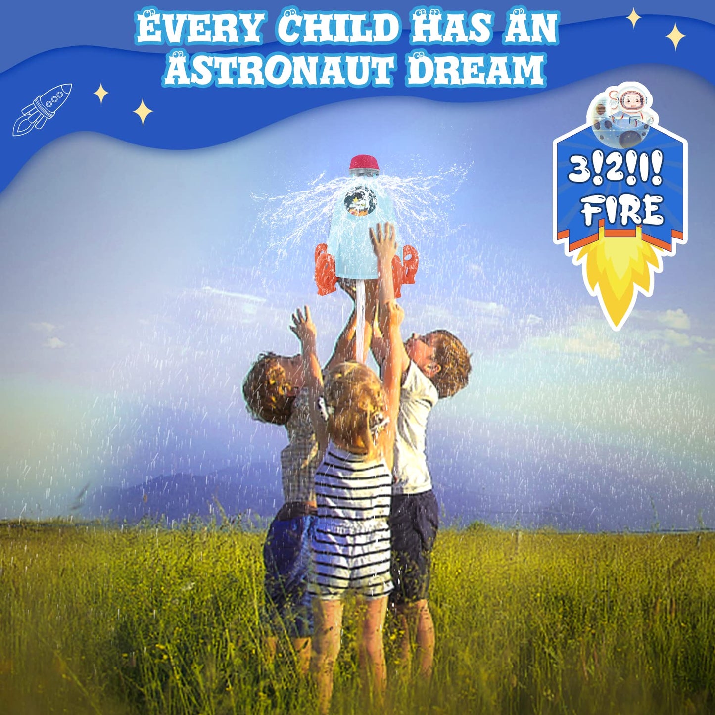 Outdoor Water Sprinkler For Kids & Toddlers - Rocket Design Water Powered Liftoff 9-16Ft & Spin, Outside Kids Sprinkler For Yard Pool Garden - Summer Water Toys Birthday Gift