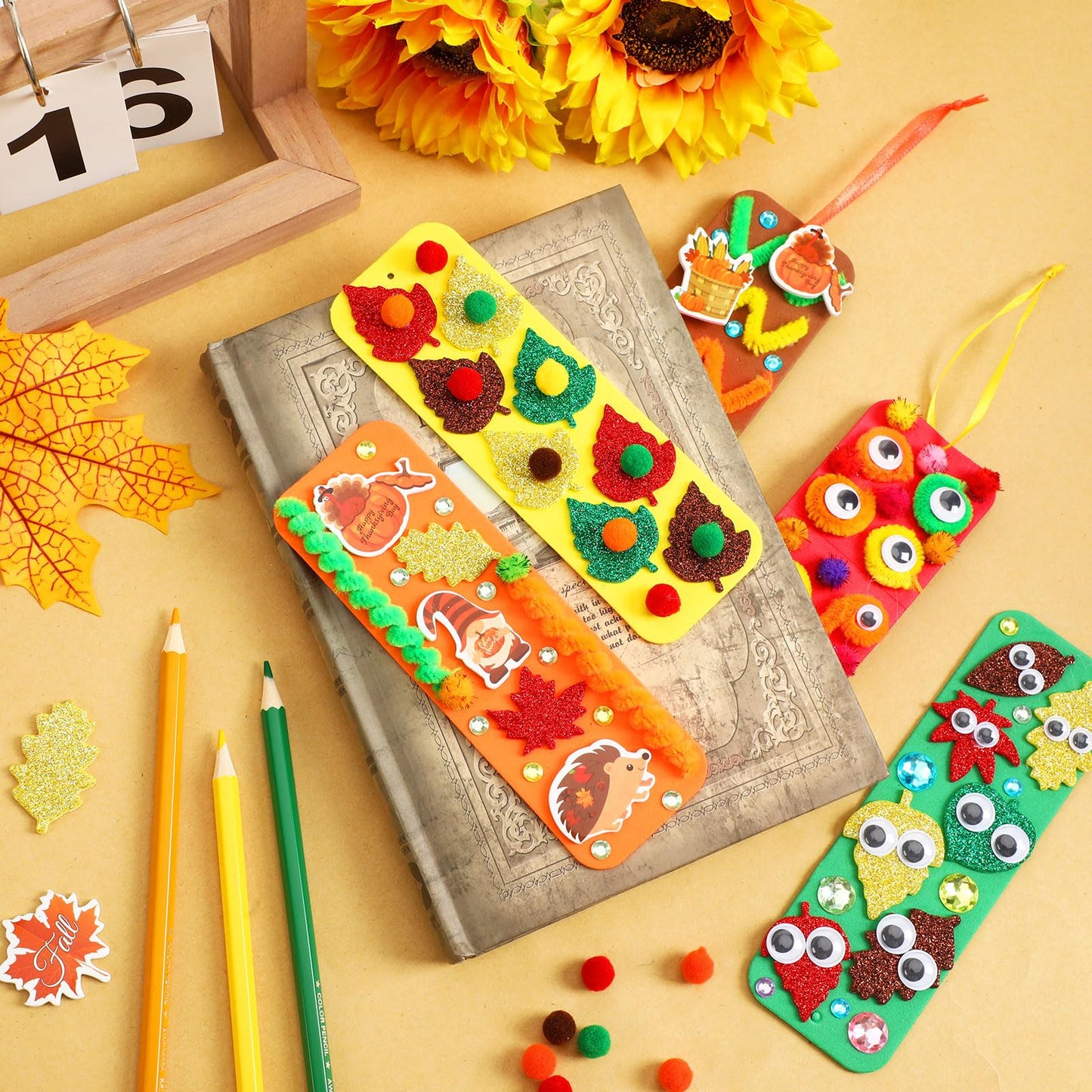 JULBEAR 36 Sets Fall Crafts Kits DIY Blank Foam Decorations Sets Leaf Foam Self-Adhesive Stickers Arts for Kids Autumn Thanksgiv