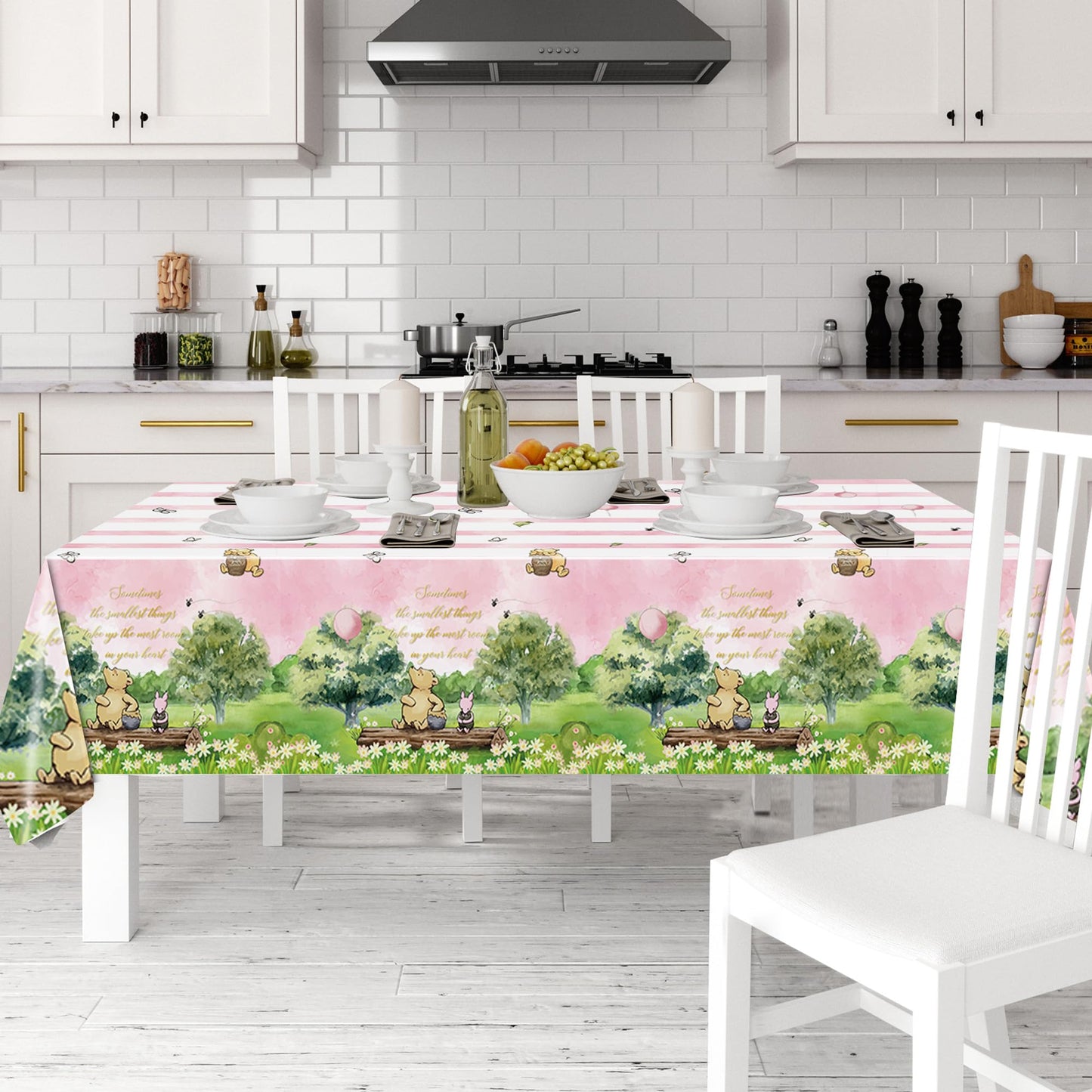 Auroraparty 3Pcs Girl Winnie Party Tablecloth Bear Baby Shower Table Cover Pink Sky Plastic Disposable Rectangle Tablecloth Oh B
