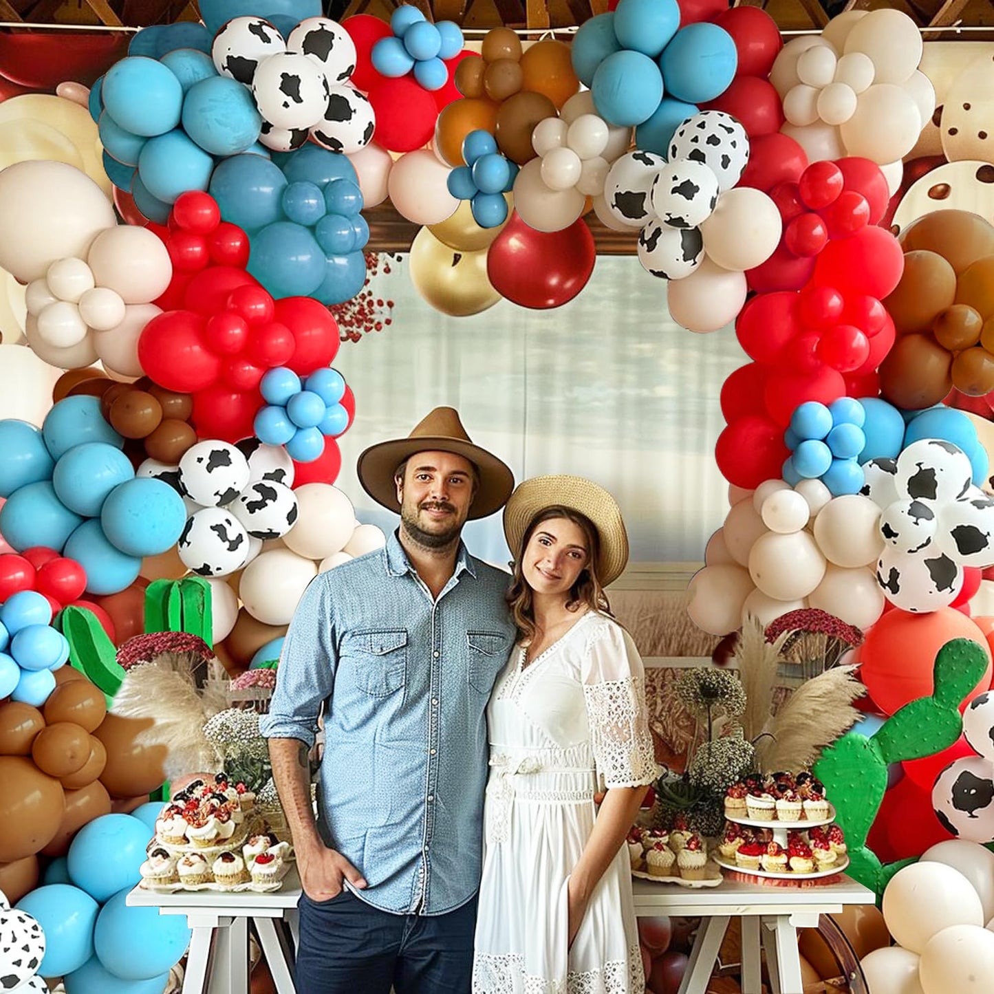 158 Pcs Red Blue Cow Balloons Arch Garland Kit Cow Party Decorations For Baby Shower Birthday Farm Western Theme Party Supplies Decorations