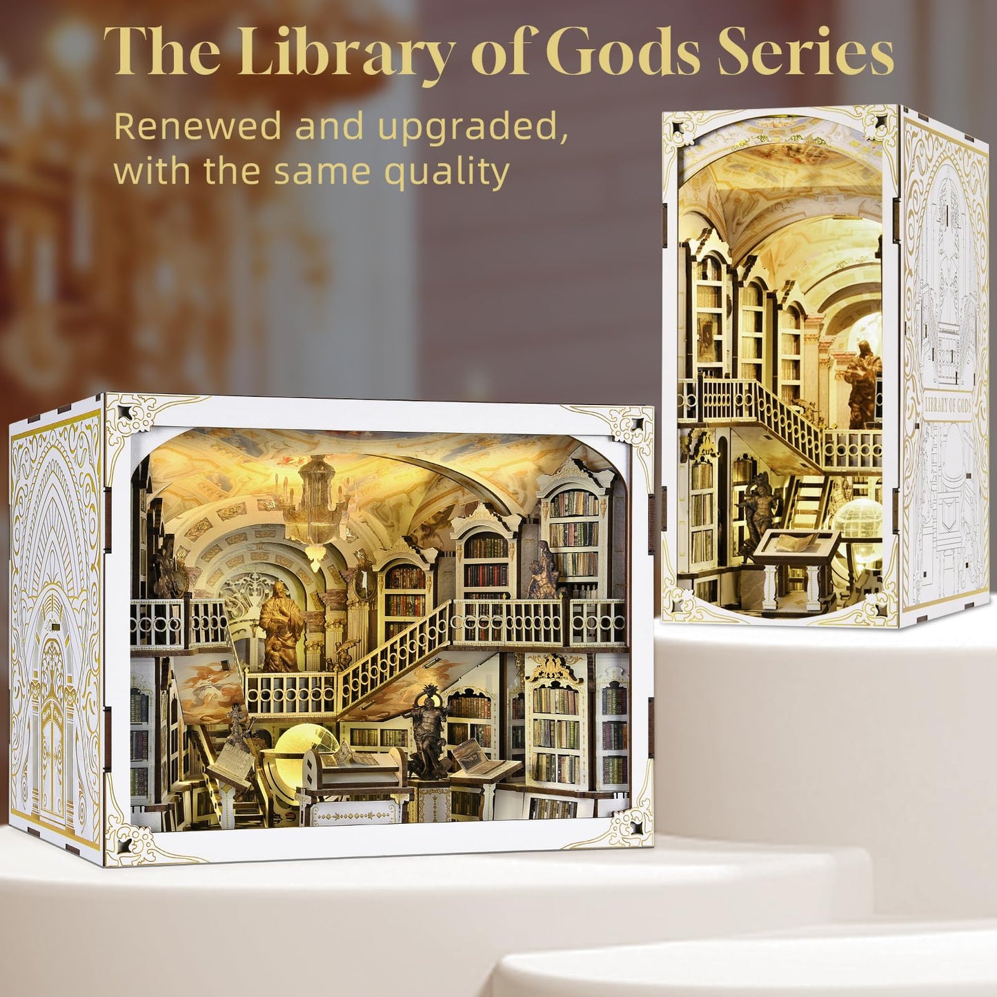 Minicity Diy Book Nook Kit For Adults, 3D Wooden Puzzle Bookend Bookshelf Insert Decor With Led Light And Dust Cover (Library Of