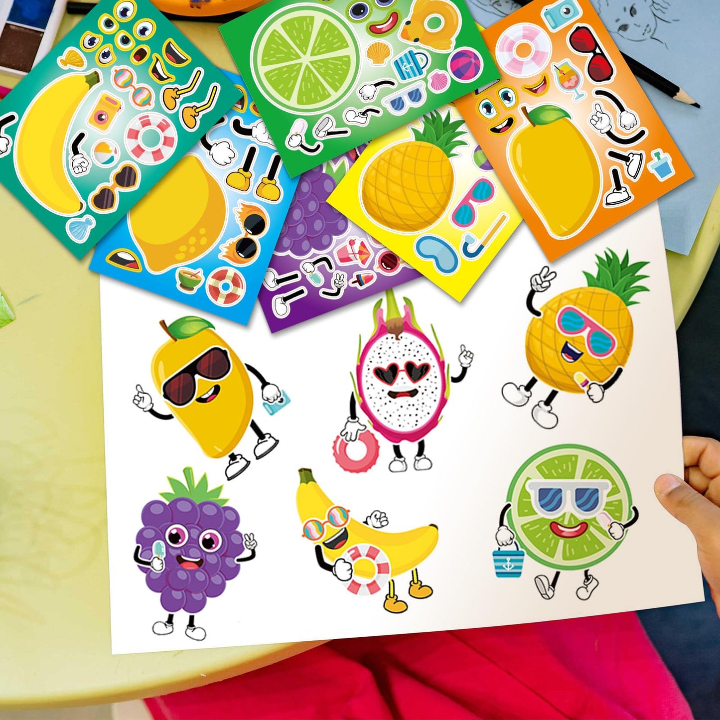 Kopokita 24 Sheets 8.3'' 5.9'' Make Your Own Fruit Stickers For Toddlers Kids Party Favors, Make A Face Stickers For Kids Activ