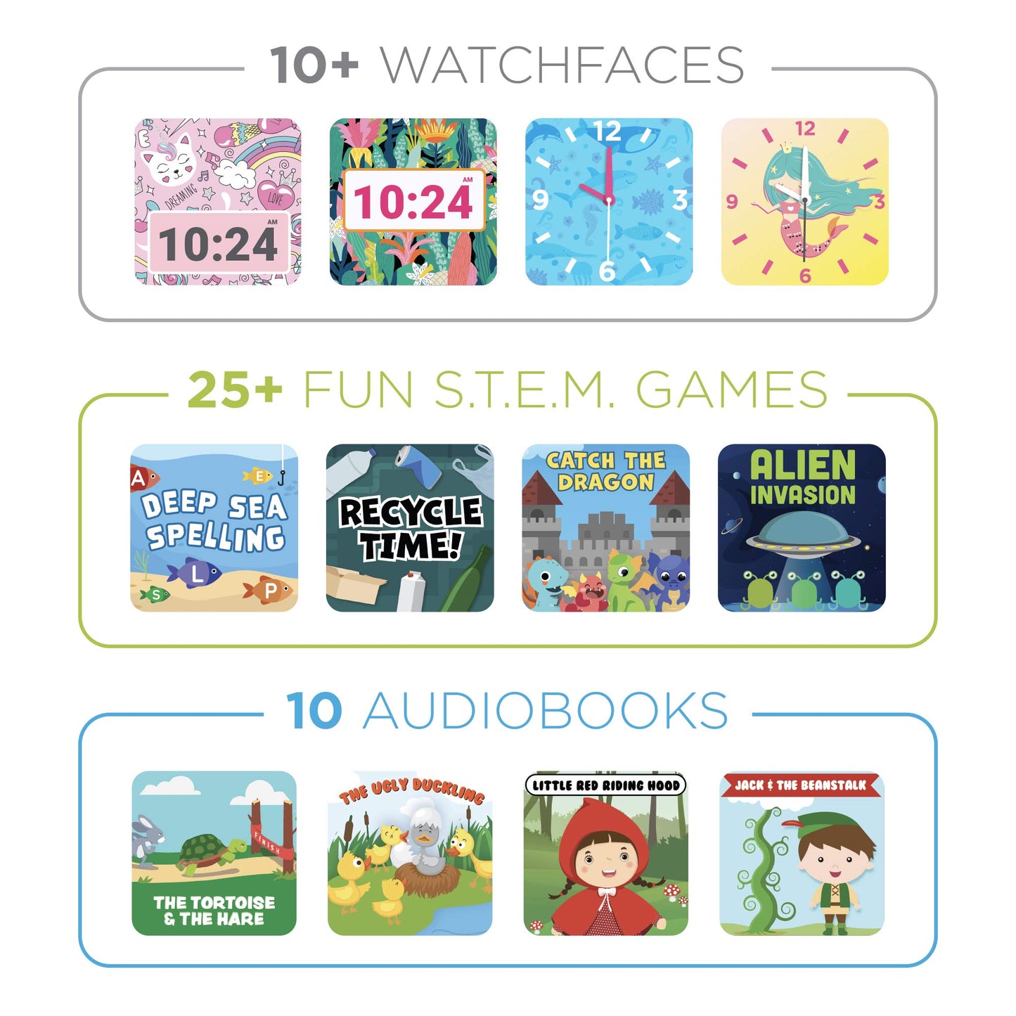 Smartwatch for Kids with Swivel Selfie Camera, STEM Learning, 20+ Games, Audio Bedtime Stories, Store Music for Kids Toddlers Bo