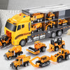 TEMI Die-cast Construction Car Carrier Toy Set with Play Mat, Multicolor, for Boys & Girls Ages 3-9, Alloy Metal Vehicle Toys