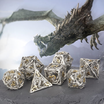 DND Dice,Hollow D&D Metal Dice,Dungeons and Dragons Dice Set with Gift Box,7 PCs Steampunk Polyhedral Dice Games Set for RPG,MTG