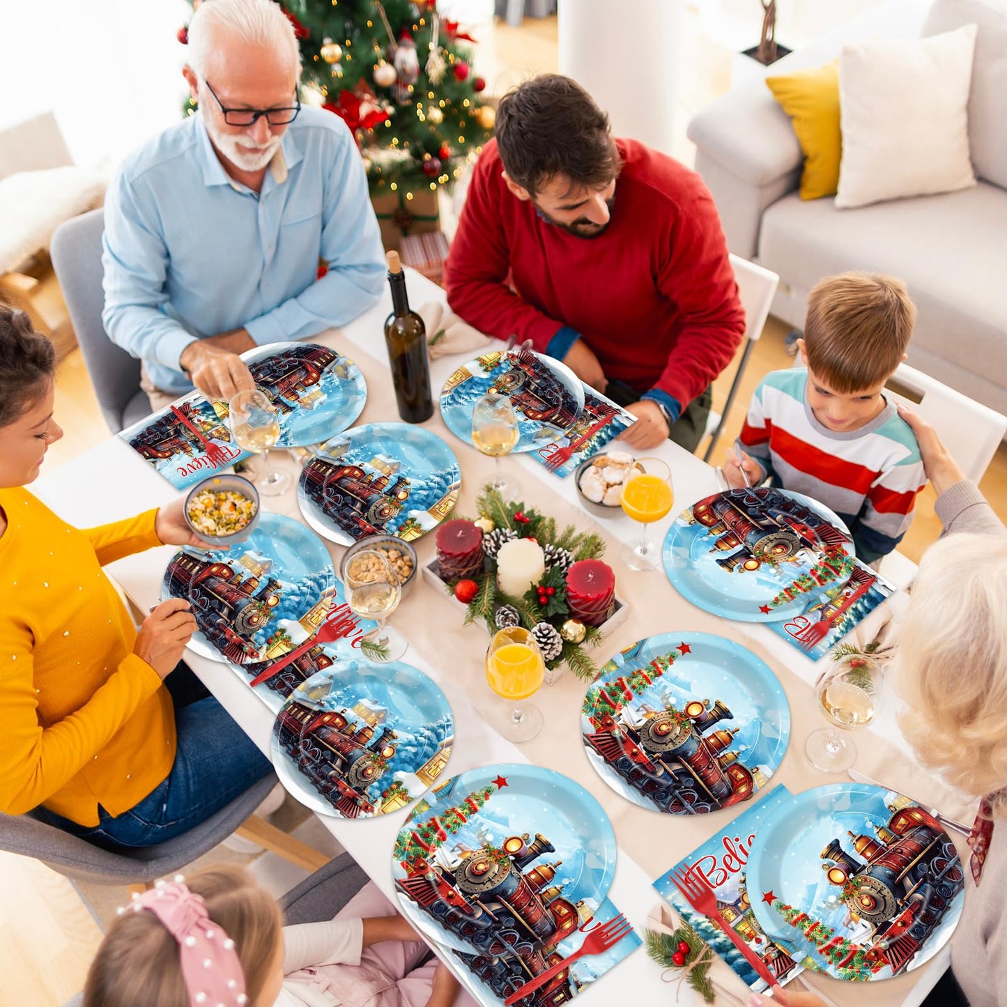 gisgfim 96 Pcs Christmas Train Plates and Napkins Party Supplies Christmas Believe Dinnerware Tableware Set Disposable Xmas Pape