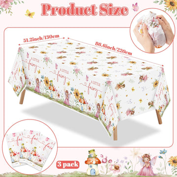 Fairy Party Tablecloths - 3Pcs A Little Fairy Party Table Covers Decorations, Floral Girls Themed Rectangular Plastic Disposable