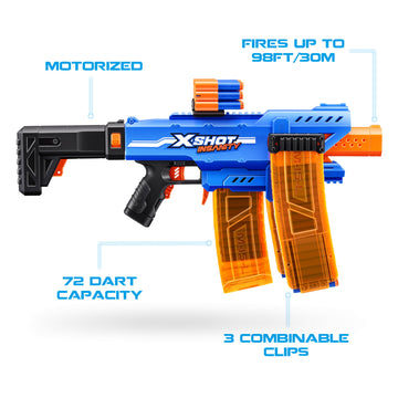 Xshot Insanity Motorized Clip Mania Dart Blaster With 48 Darts - Air Pocket Technology, Auto Feeding Belt, Tripod & Scope, Outdo