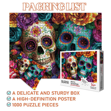Buhah Halloween Skeleton Puzzle Horror Puzzles For Adults 1000 Pieces Colorful Flower Jigsaw Puzzles Spooky Skull Holiday Floral