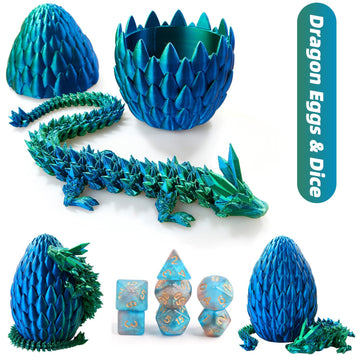 DND Dice Set (7 Pieces) and 3D Printed Dragon Egg,Fidget Toys,Surprise Dragon Egg and Polyhedral Dice Set with Gift Box,Playing