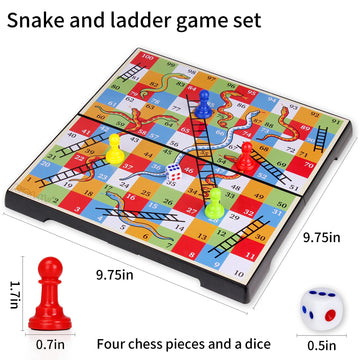 Kidami Magnetic Snakes And Ladders Game Set With Storage Box, Folding Design And Light-Weight, Gift For Kids And Adults.