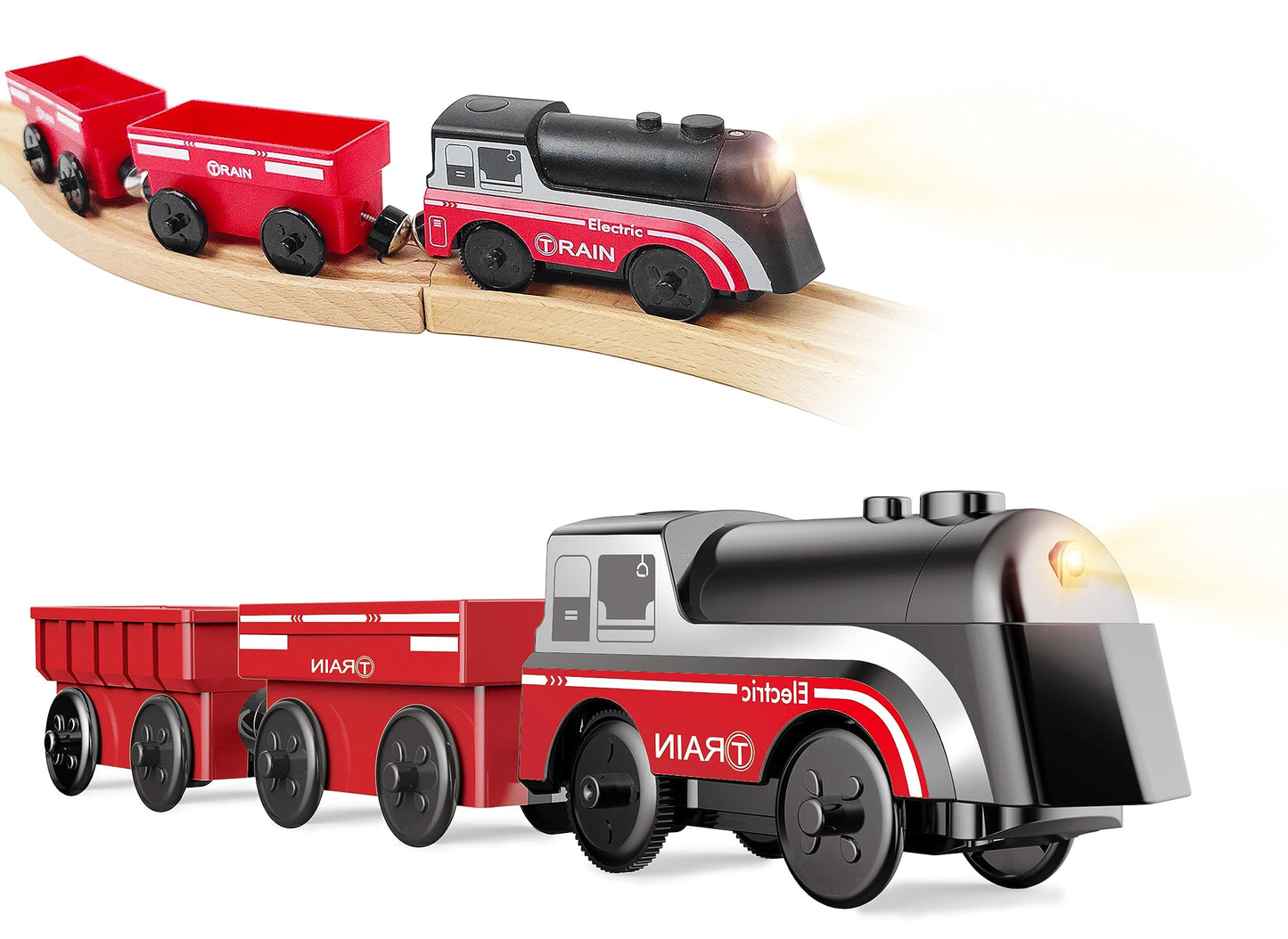 Battery Operated Train For Wooden Track, Motorized Train For Toddlers 3+ Years Old, 3Pcs Train Toy Set Electric Train Compatible With Thomas, Brio, Chuggington, Melissa And Doug