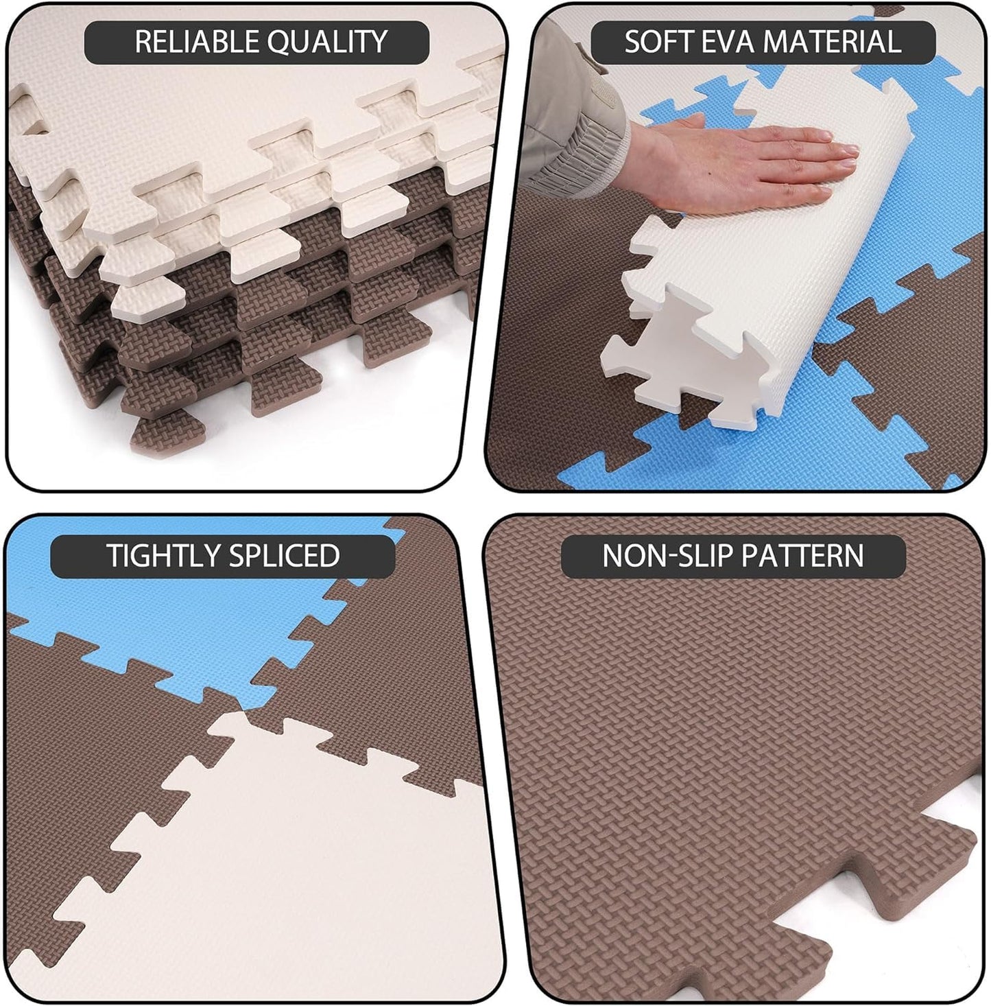 Balancefrom 36 Piece Kids Puzzle Play Mat, Foam Floor Tiles, Blue/Brown/Beige