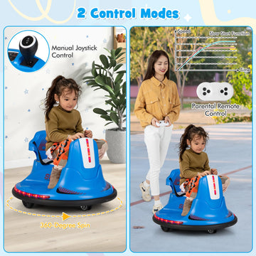 Costzon 12V Kids Ride On Bumper Car, Electric Bumper Car W/Dual Joysticks, Remote Control, 360 Spin, Slow Start Function, Led Li