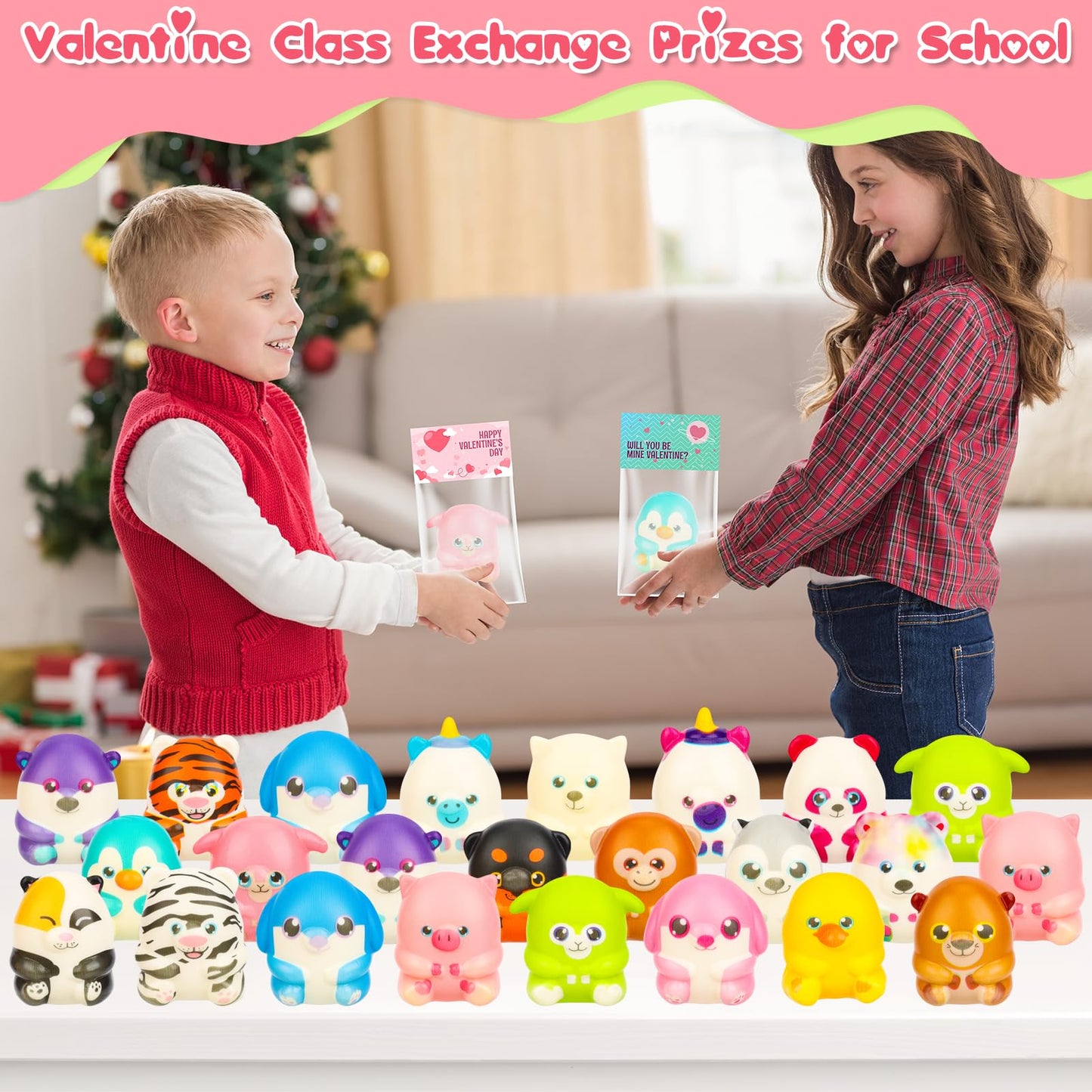 Gralima Valentines Day Gifts For Kids, 24Pcs Valentines Day Cards For Kids School With Cute Animal Squishy Toys, Valentines Gift