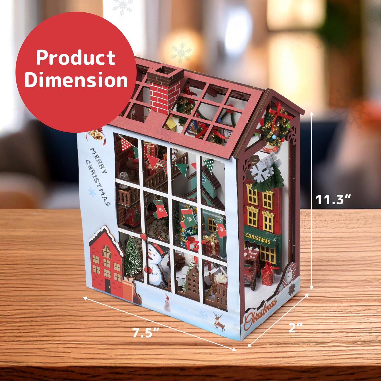 Prextex Diy Christmas Book Nook - 232 Building Pieces - Full Miniature Dollhouse Set With Aaa Battery (Not Included) Operated Li