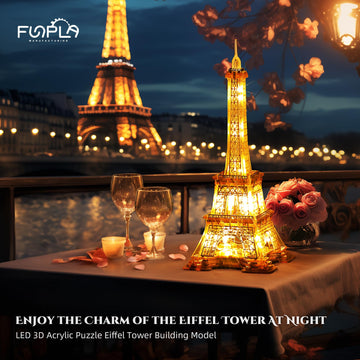 Funpola Led 3D Puzzle Eiffel Tower Building Model - 3D Architecture Building Model - Landmark Of Paris At Night - 3D Acrylic Puz