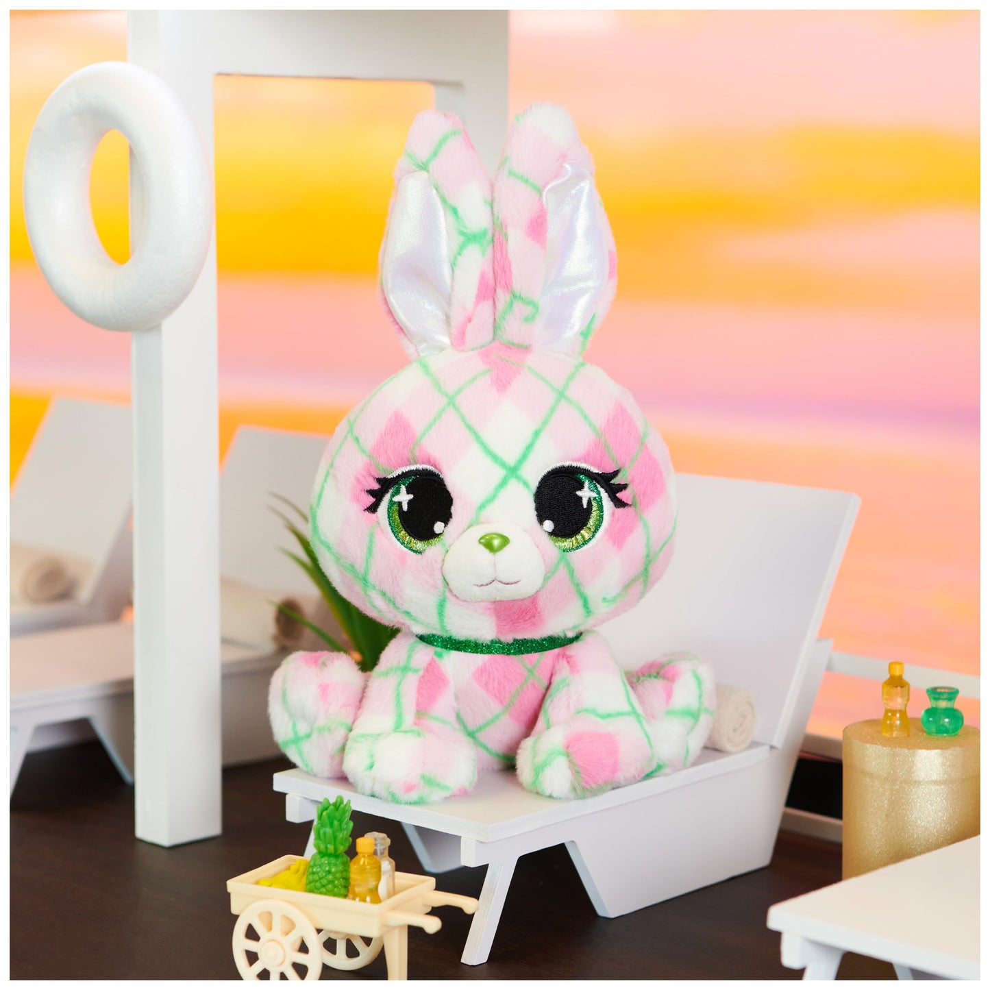 P.Lushes Pets Kennedy Karrats Designer Fashion Plush Toy, Collectible Bunny Stuffed Animal, Pink And Green, 6