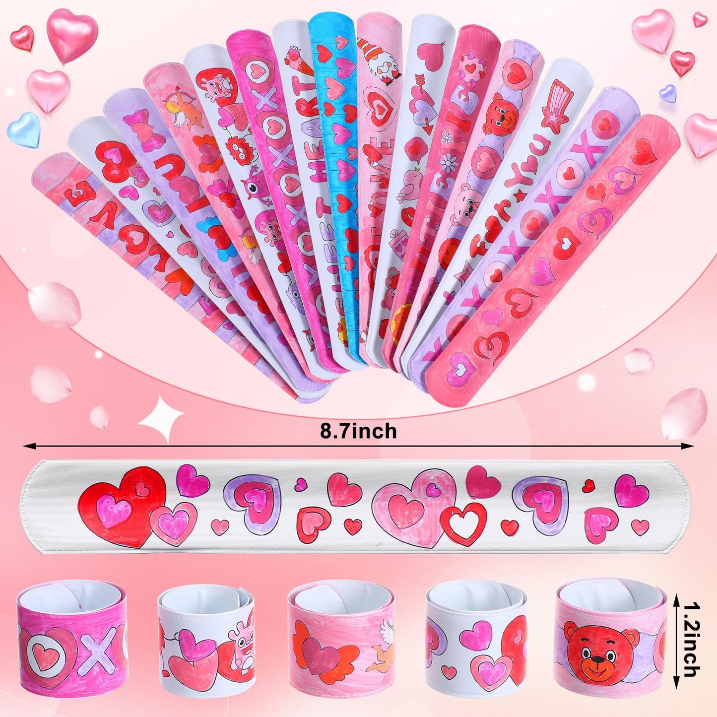 Quelay 120 Pcs Valentines Slap Bracelets Valentine's Day Crafts Color Your Own Slap Bracelets White Blank Snap Wristbands Bulk V