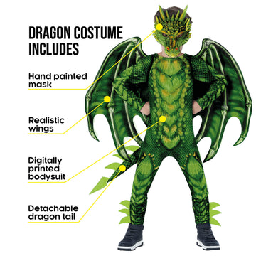 Morph Green Dragon Costume for Kids, Dragon Wing Costumes for Boys, Halloween Costumes Kids, Boys Halloween Costume, Large