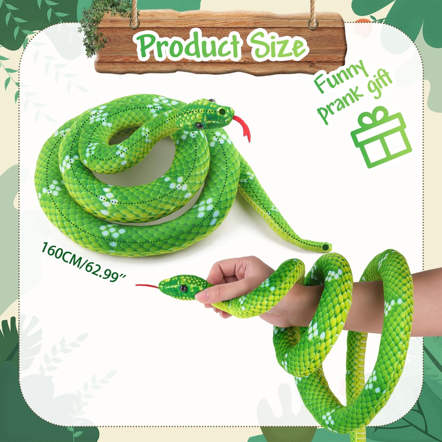 Anboor Snake Stuffed Animals, 63 Inch Realistic Snake Plush Toy Long Stuffed Snake, Lifelike Large Snake Toy For Kids As Party P