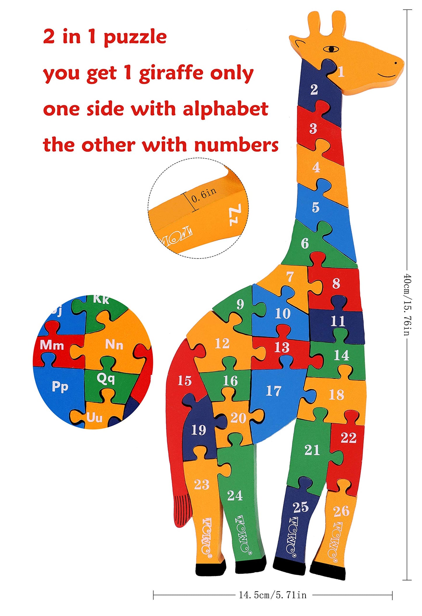 Toys of Wood Oxford Wooden Giraffe Alphabet & Number Blocks Puzzle - Large 41cm Educational Toy for 3 Year Olds