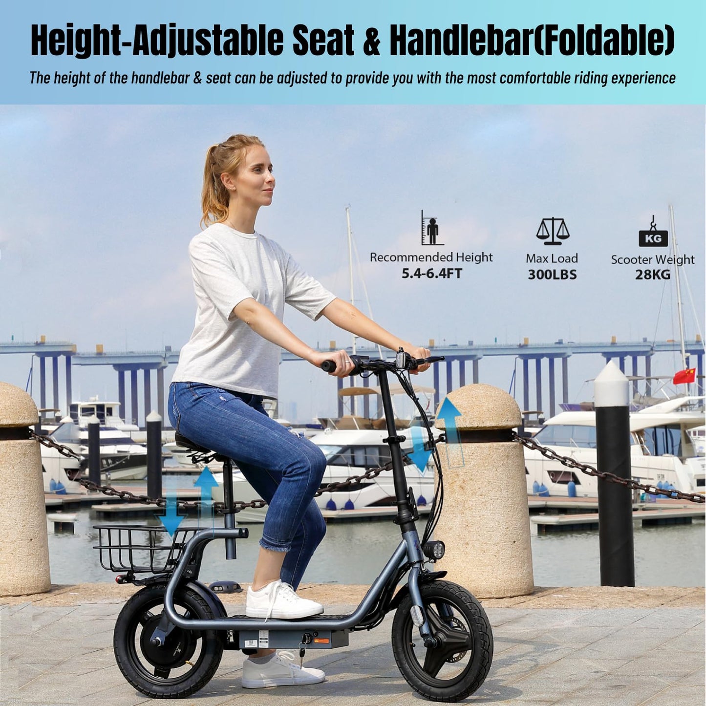 Caroma Peak 560W Electric Scooters For Adults, 14'' Tire,188Wh Battery, 15Miles Range, 20Mph Top Speed, Adjustable Electric Scoo