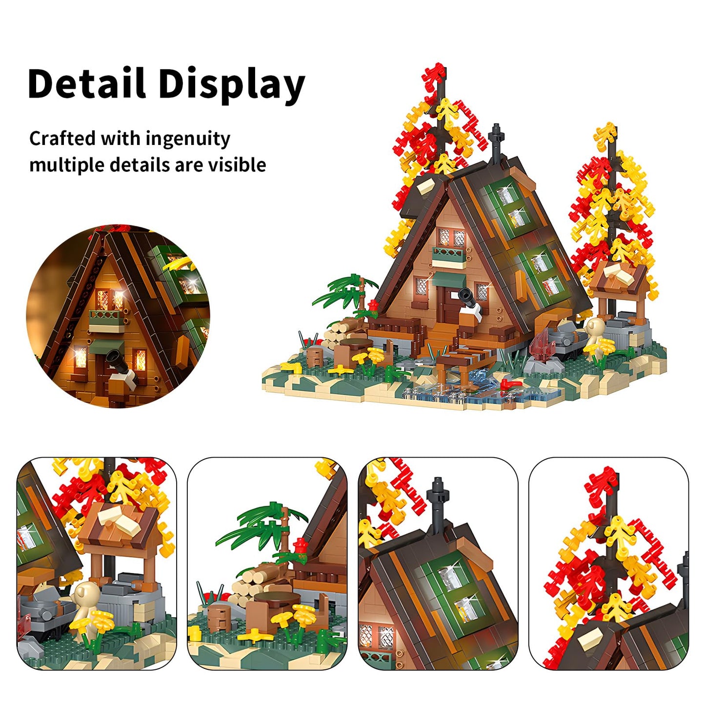 Hjplpxh Flowers Wood Frame Cabin Building Blocks Set, Cherry Blossom Bonsai Treehouse Architecture Micro Mini Block Kits Gift Fo