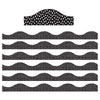 Ashley Productions Magnetic Scallop Border, White Messy Dots On Black, 12 Feet Per Pack, 6 Packs