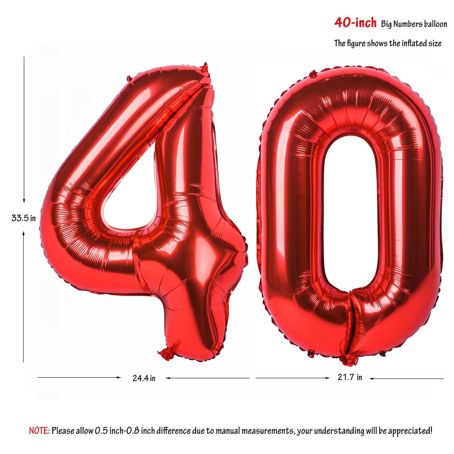 40 In Red Number Balloons Helium Foil Mylar Balloon Birthday Party Banquet Decoration Digital 40